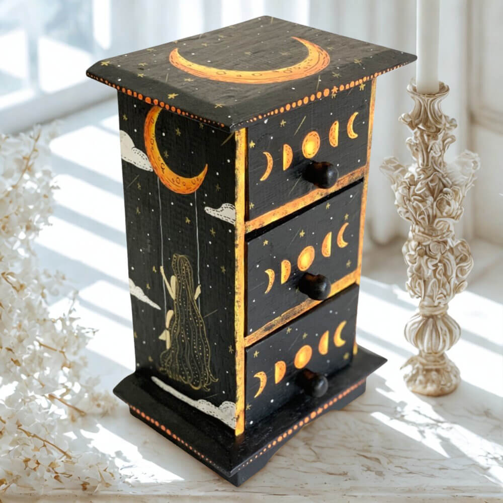 3 Draw Chest Hand painted - Moon Phases