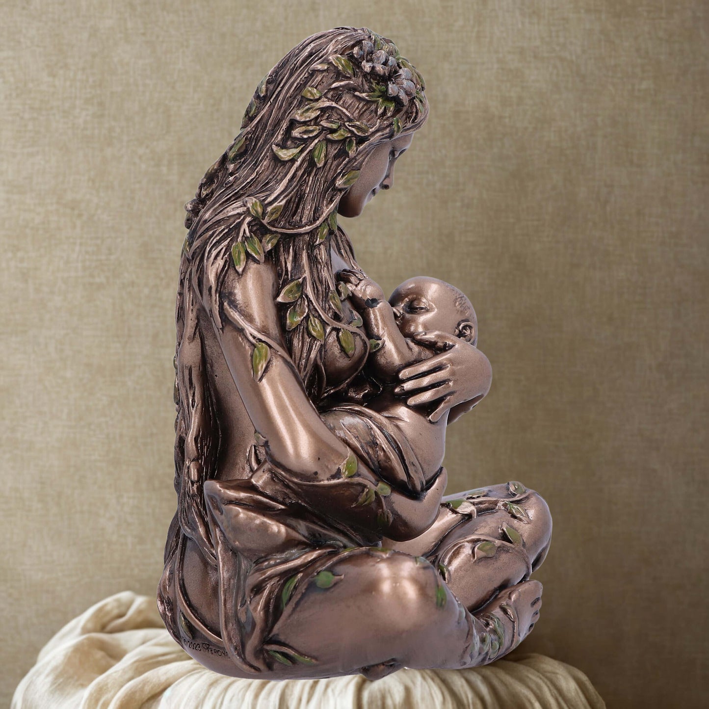 Mother Earth and baby bronze figurine 11cm