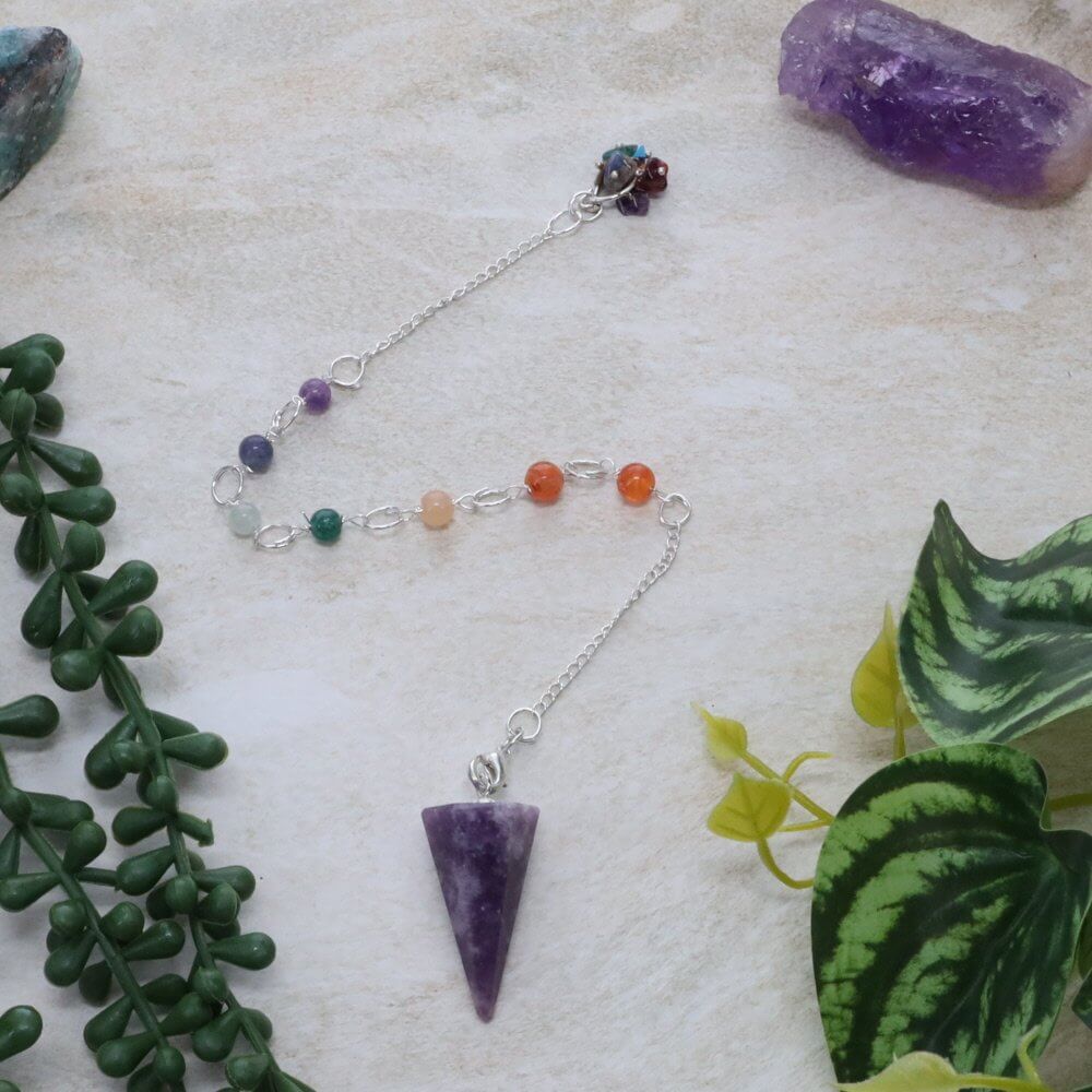 Lepidolite Pendulum with Chakra Chain
