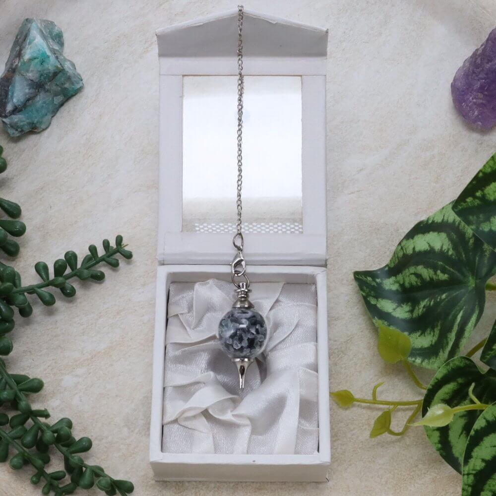 Sephoroton Glass Fluorite & Black Tourmaline chips Pendulum