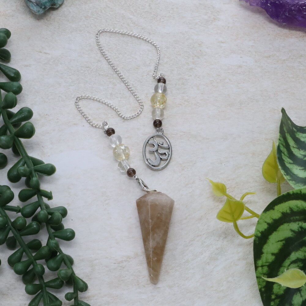 Citrine Faceted Pendulum with Om