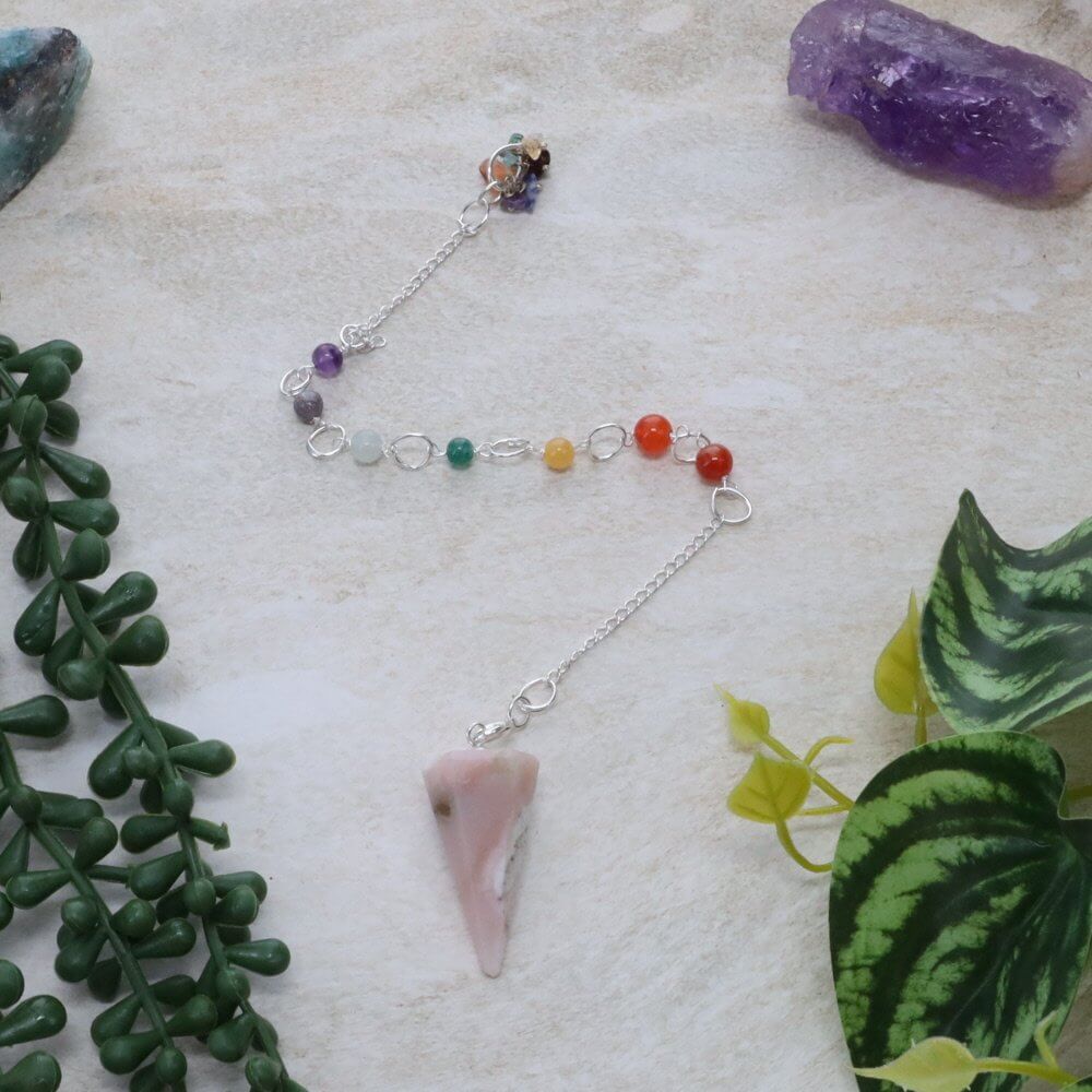 Pink Opal Hexagonal Pendulum with Chakra Chain