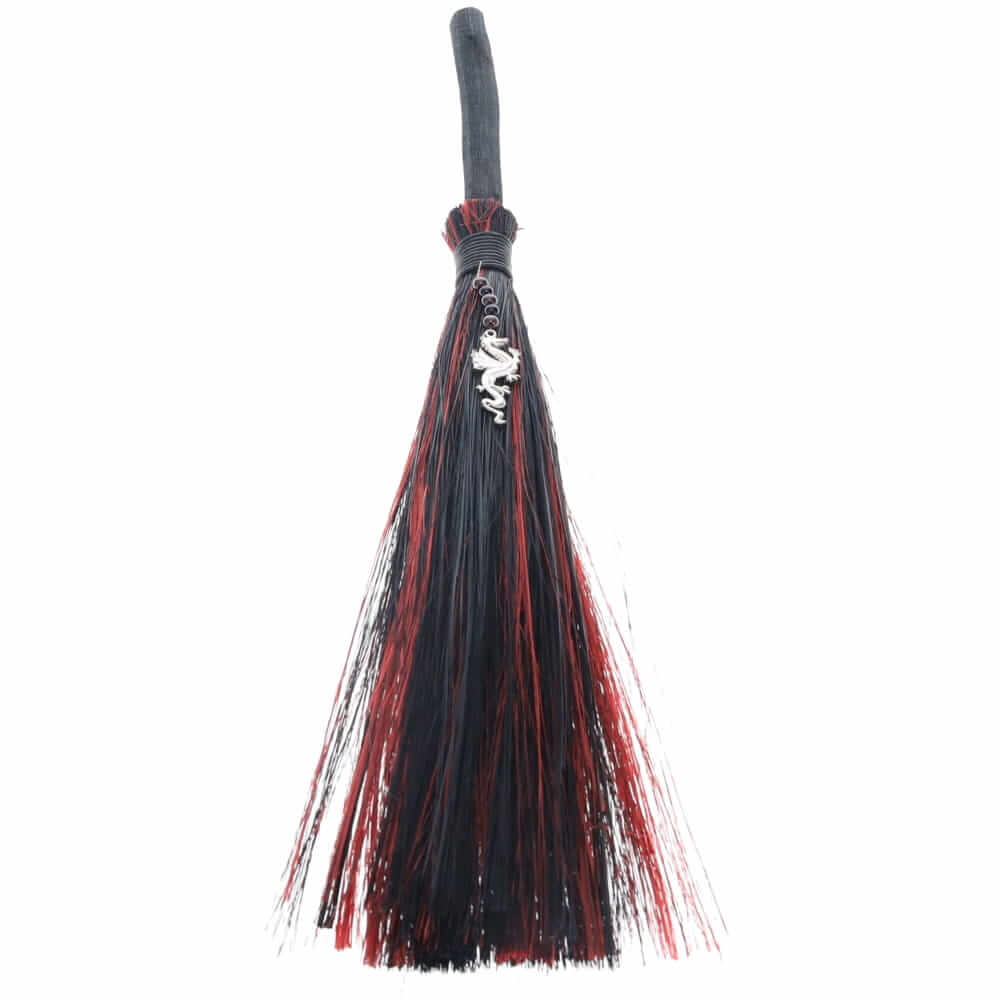 Wicca Alter Wand Broom large 45cm- Garnet with Dragon