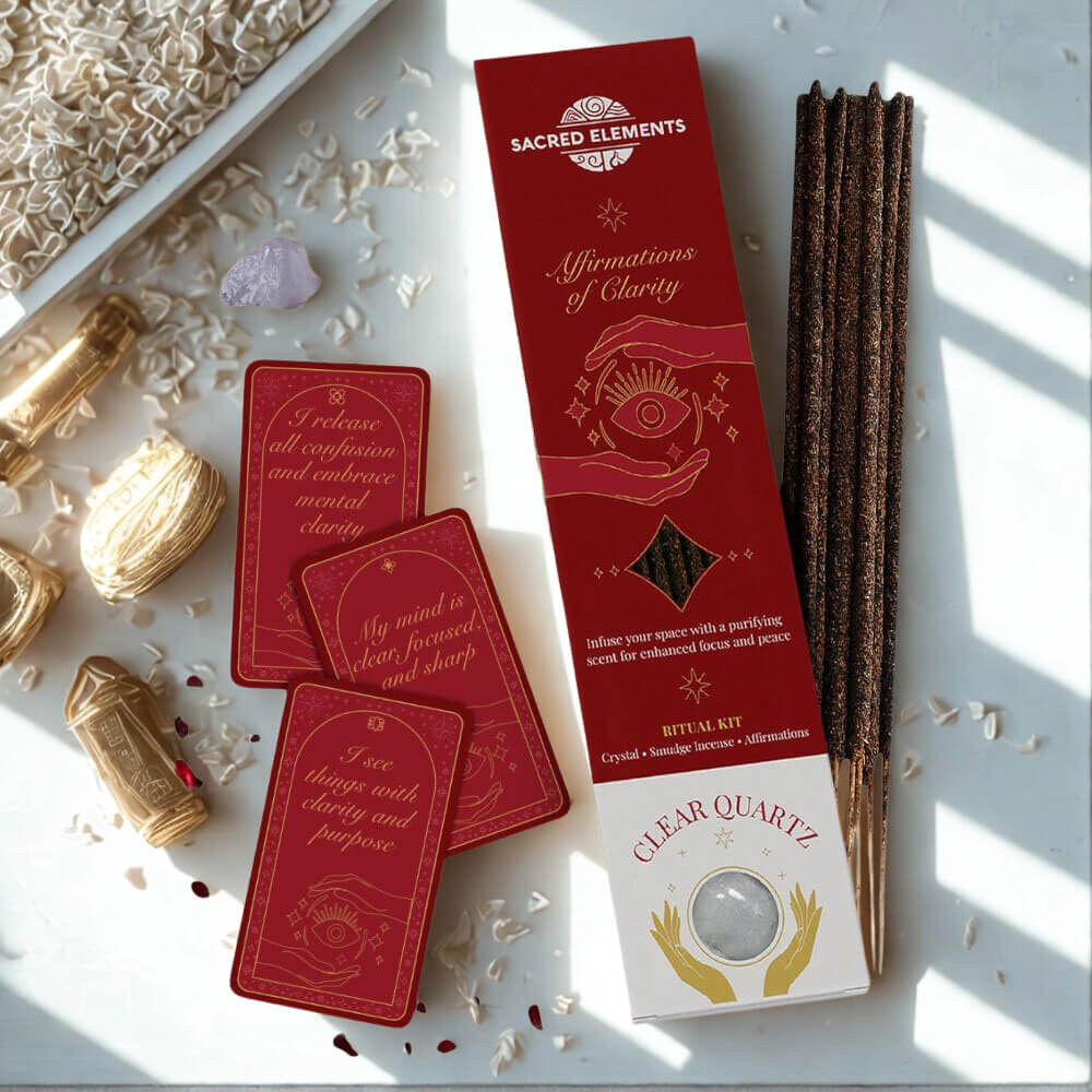 Sacred Elements Affirmation of Clarity Crystal Smudge Incense Kit CLEAR QUARTZ