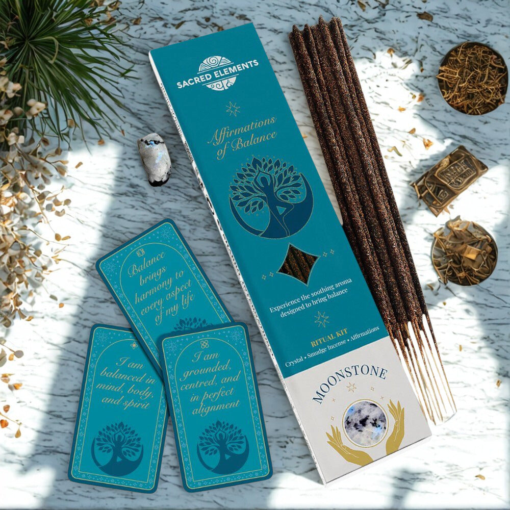 Sacred Elements Affirmation of Balance Crystal Smudge Incense Kit MOONSTONE