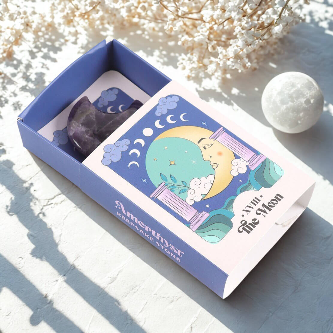 Celestial Dreams Amethyst Crystal Moon Keepsake Stone In A Box