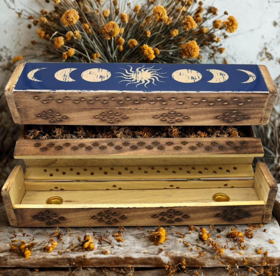Wooden Incense Holder Box TRIPLE MOON 30cm