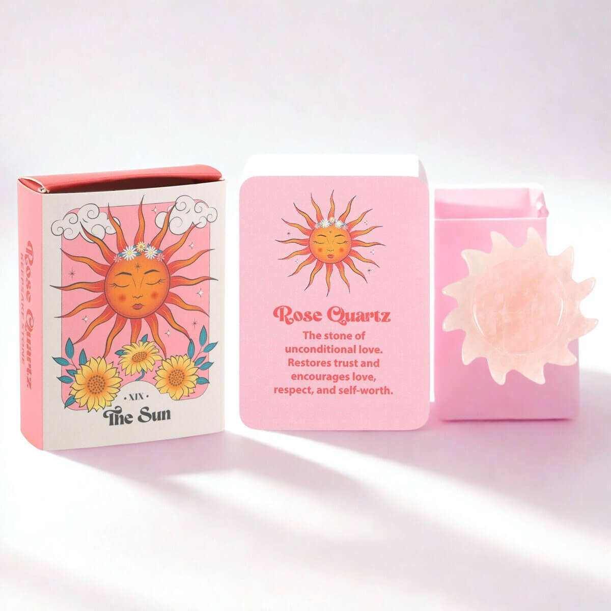 Celestial Dreams Rose Quartz Crystal Sun Keepsake Stone In A Box