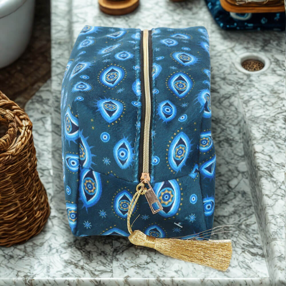 All Seeing Eye Print Velvet Makeup Bag