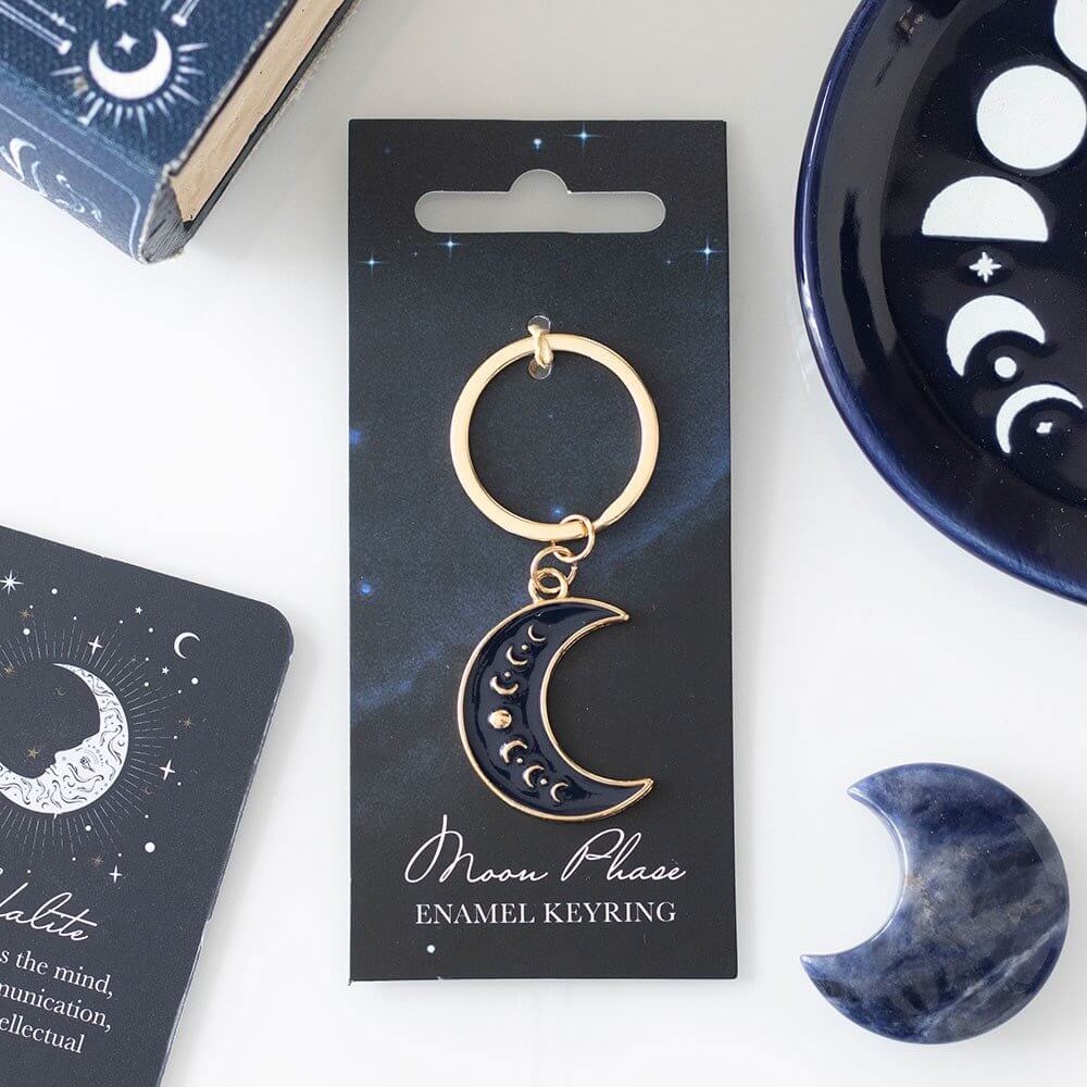 Blue Moon Phase Crescent Moon Metal Keyring