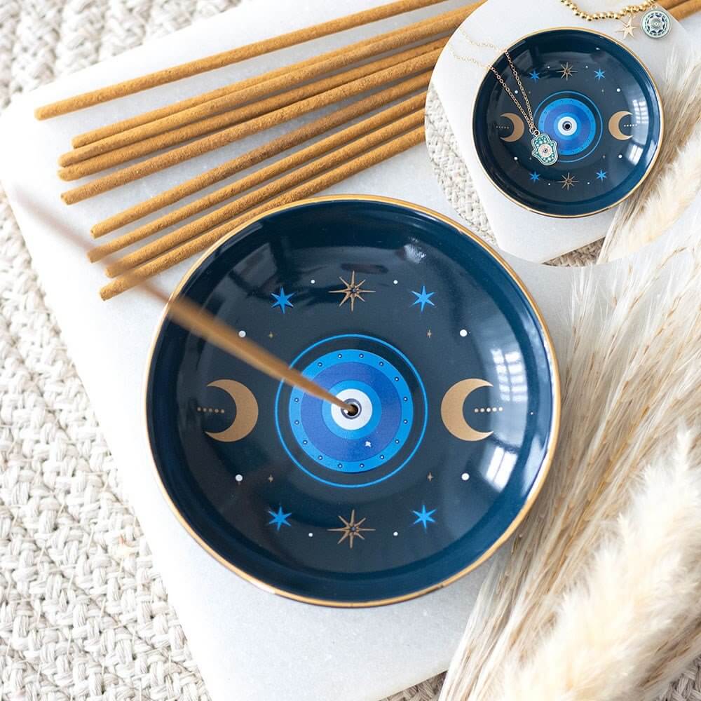Blue All Seeing Eye Print Incense Holder Plate
