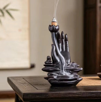 Lotus Hand Ceramic Backflow Incense Cone Holder