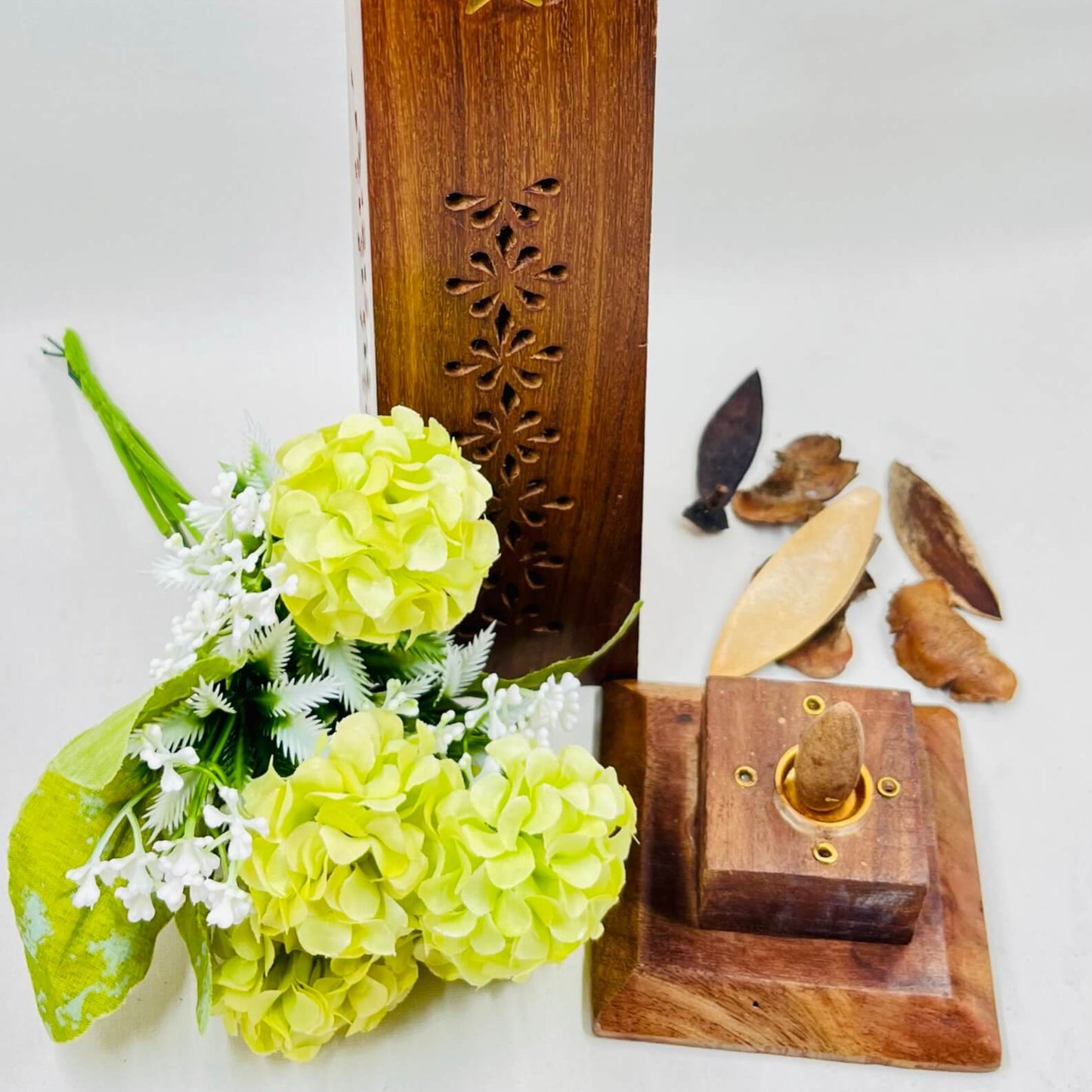 Tall Carved Wooden Incense Holder