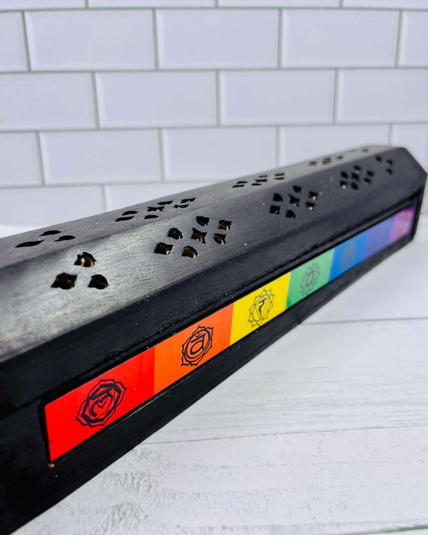 Wooden Hexagon Incense Holder Box Chakra