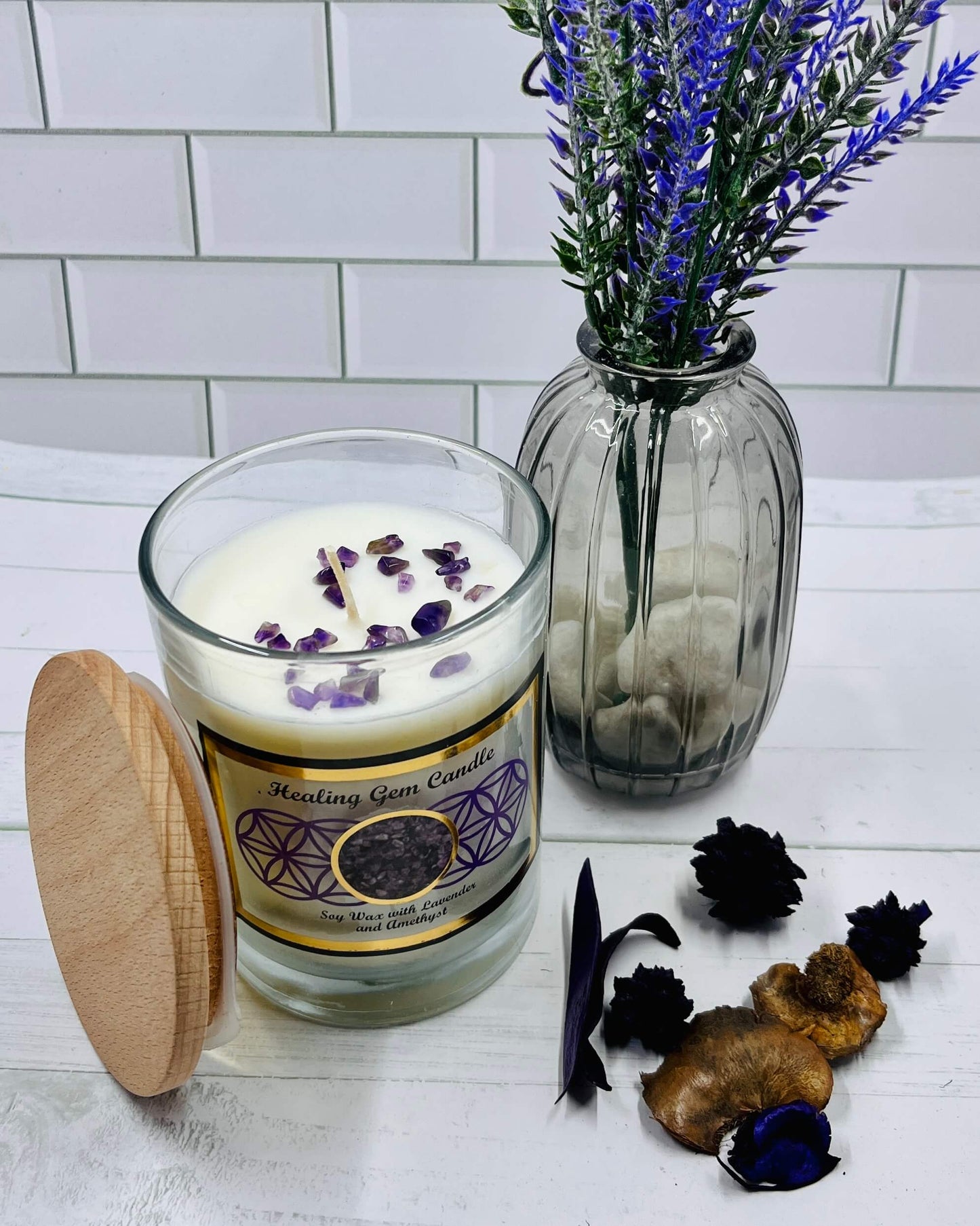 Harmonia LAVENDER Soy Wax Gemstone Candle - Amethyst Healing