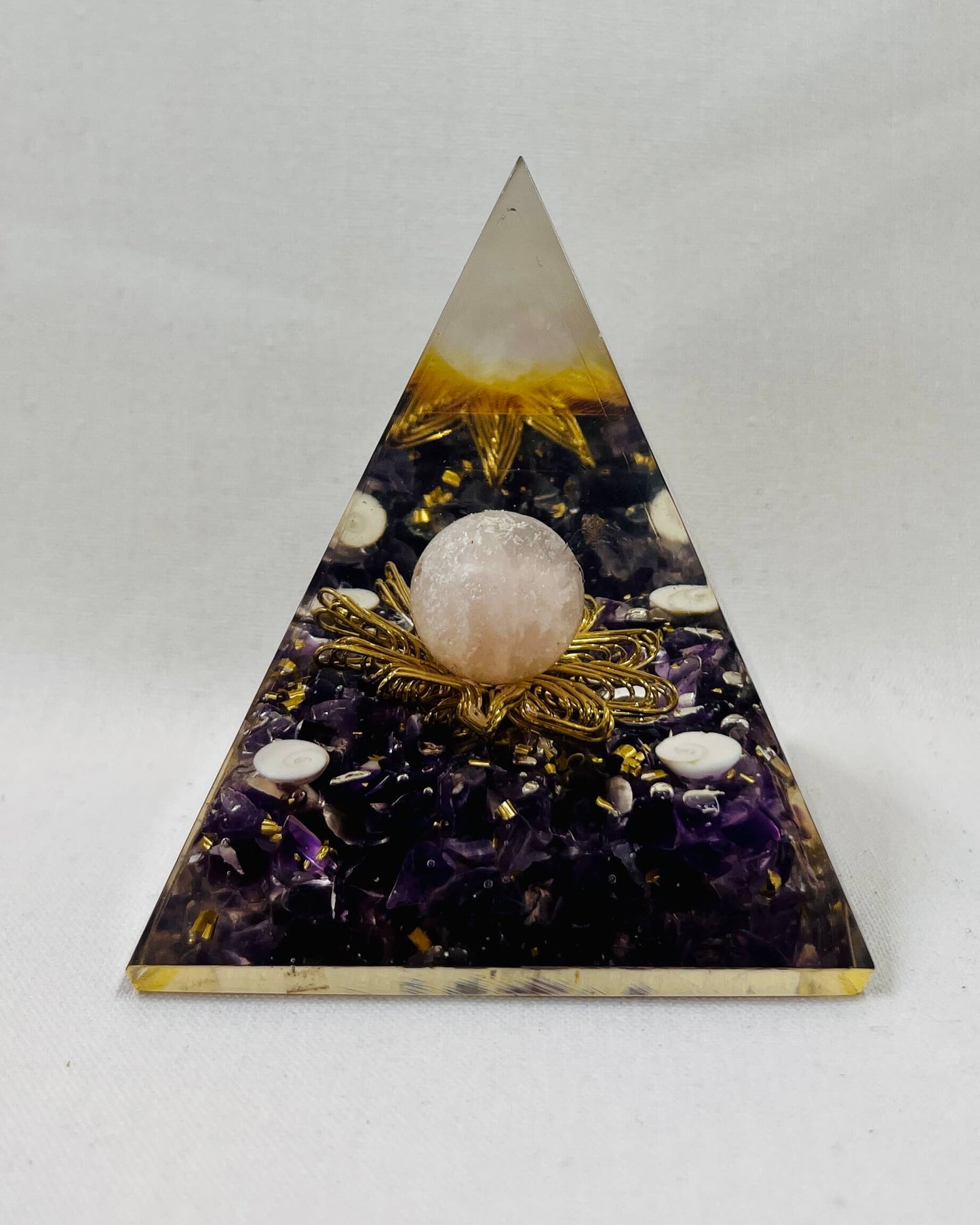Orgonite Pyramid with Rose Quartz Sphere AMETHYST Large