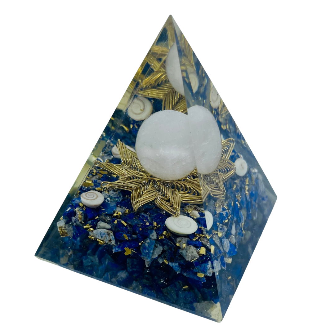 Orgonite Pyramid with Rose Quartz Sphere SODALITE Large