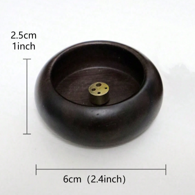 Wooden incense burner with dimensions labeled on a white background