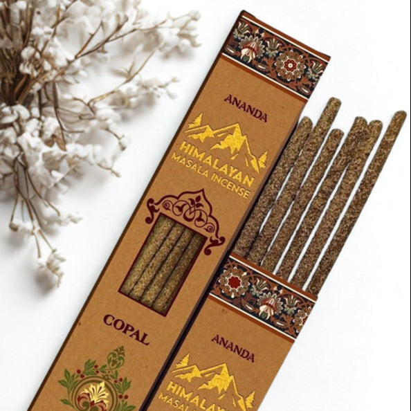 Ananda Himalayan Masala Incense packaging with incense sticks on a white background