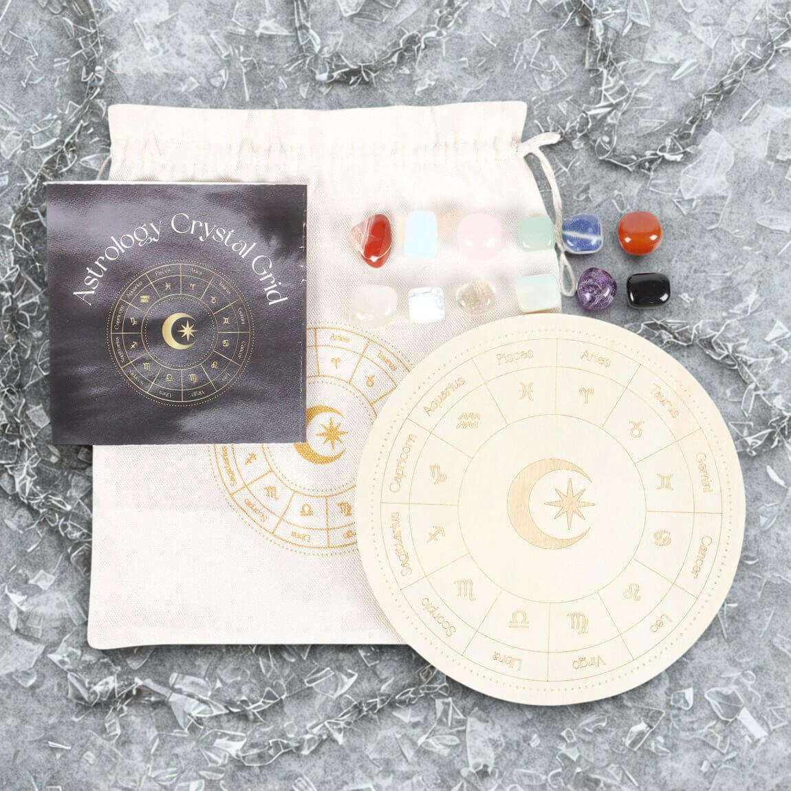 Astrology Wheel Crystal Wooden Grid Set