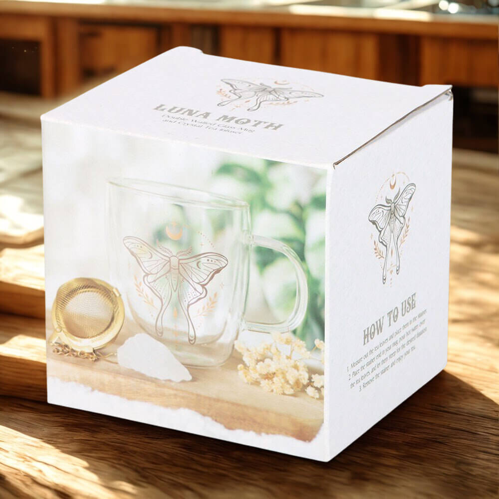 Luna Moth Double Walled Glass Mug and Crystal Tea Infuser