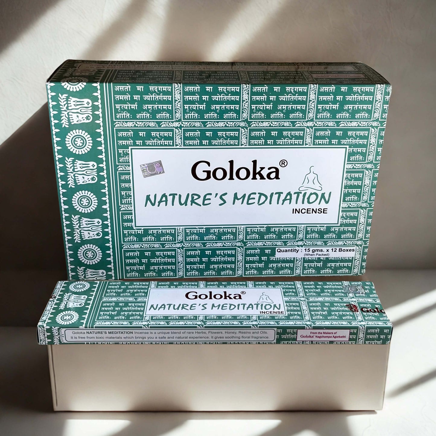 Goloka Nature's Meditation incense packaging on a light background