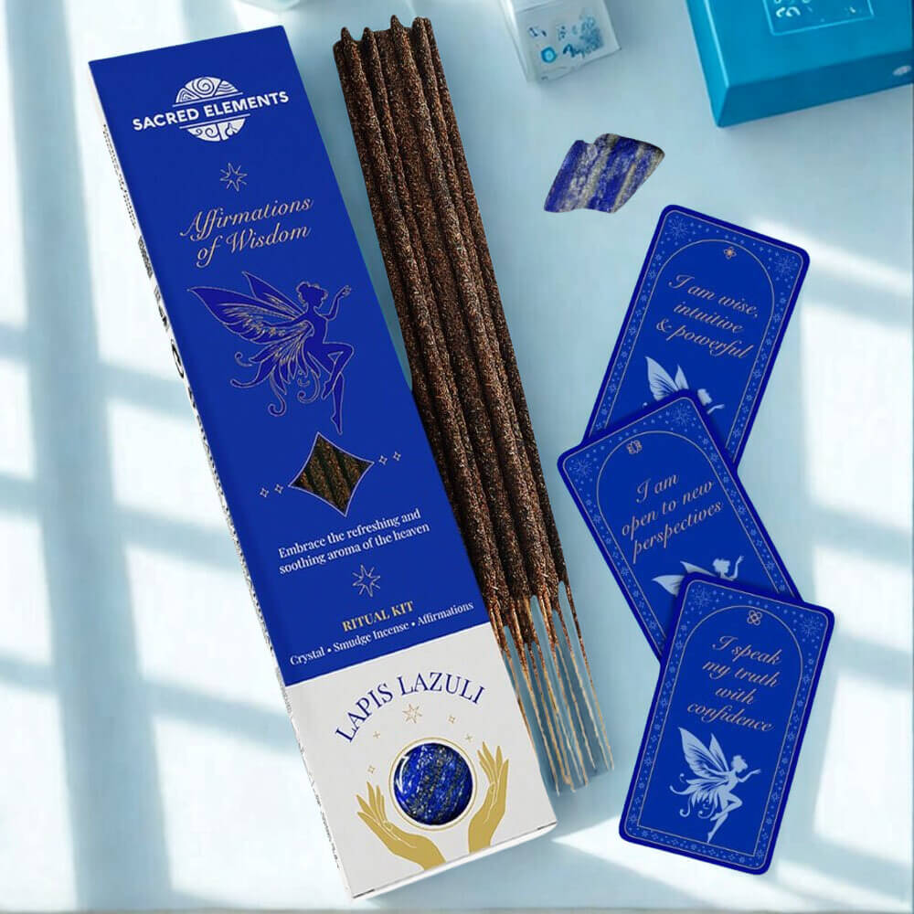 Sacred Elements Affirmation of Wisdom Crystal Smudge Incense Kit LAPIS LAZULI
