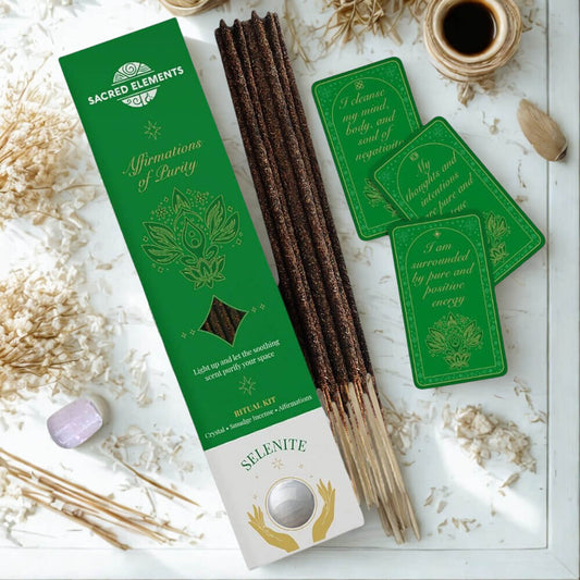 Sacred Elements Affirmation of Purity Crystal Smudge Incense Kit SELENITE
