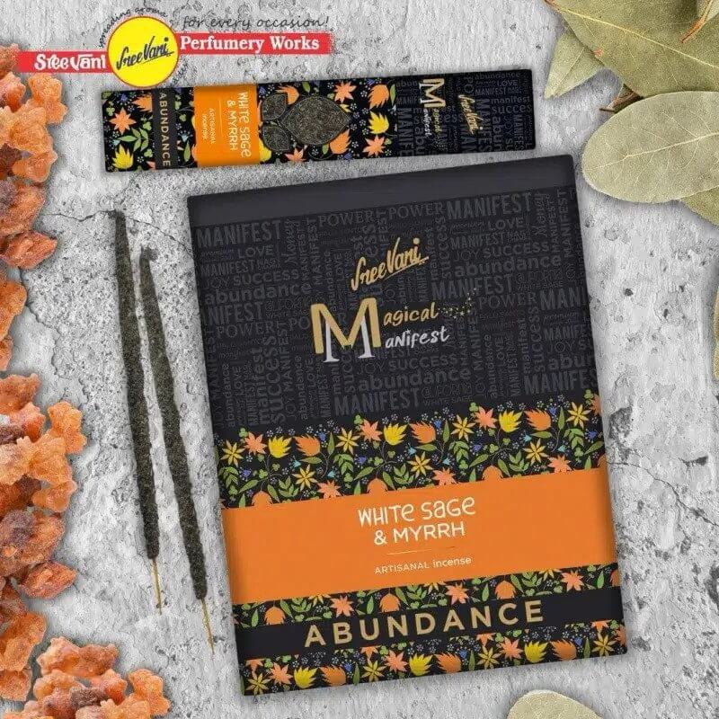 Sree Vani Magical Manifest Incense ABUNDANCE White Sage & Myrrh