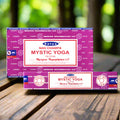 Satya Nag Champa Mystic Yoga incense packaging on a white background