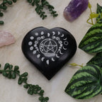 Selenite Gemstone with Pentacle Moon Heart crystal stone70mm