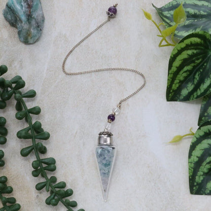 Fluorite Chips Glass Teardrop Pendulum