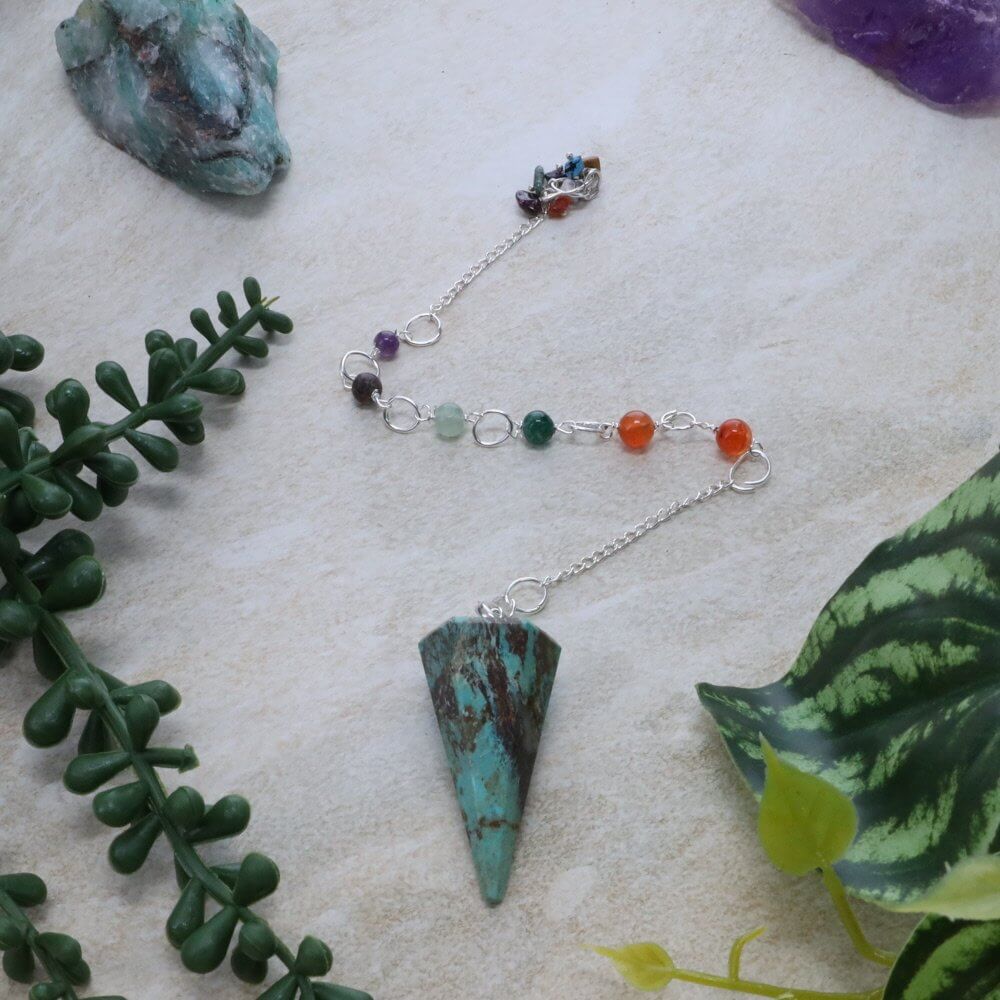 Turquoise Faceted Pendulum with Chakra chain