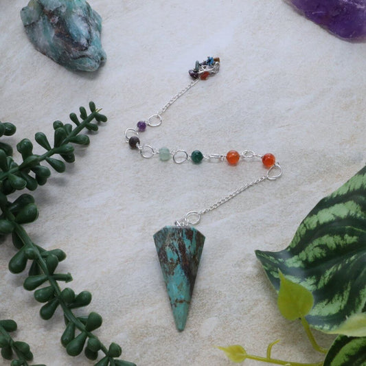 Turquoise Faceted Pendulum with Chakra chain