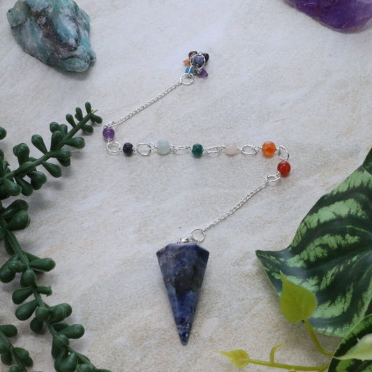 Sodalite Faceted Pendulum with Chakra Chain