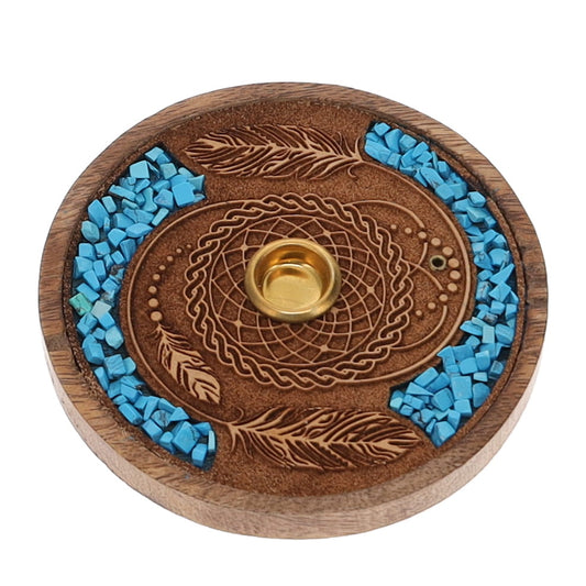 Dream Catcher Turquoise Inlay Wooden Cone and Incense Burner 10cm