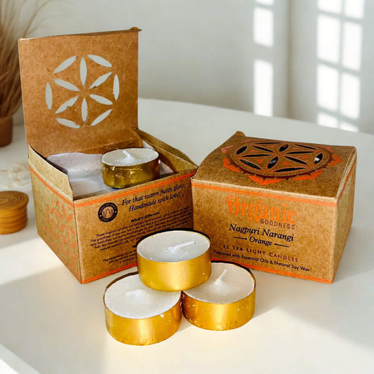 Organic Goodness Tealight Candles ORANGE Nagpuri Nagangi 12 candles