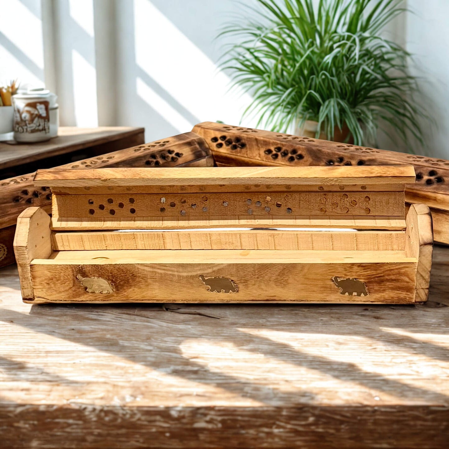 Wooden Hexagon Incense Holder Box 12inch