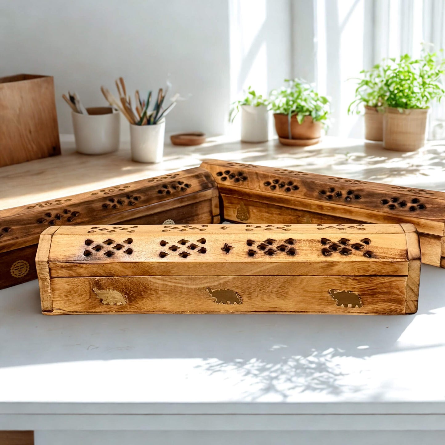 Wooden Hexagon Incense Holder Box 12inch