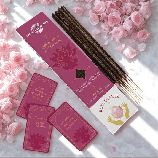 Sacred Elements Affirmation of Harmony Crystal Smudge Incense Kit ROSE QUARTZ