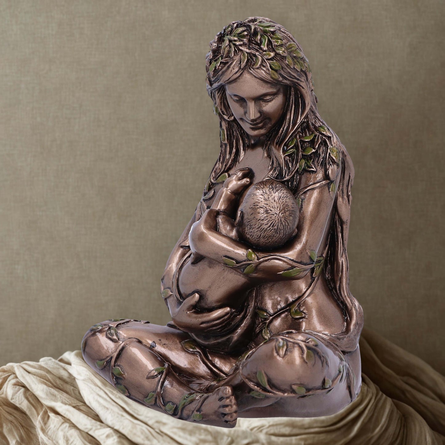 Mother Earth and baby bronze figurine 11cm