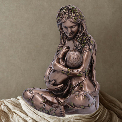 Mother Earth and baby bronze figurine 11cm