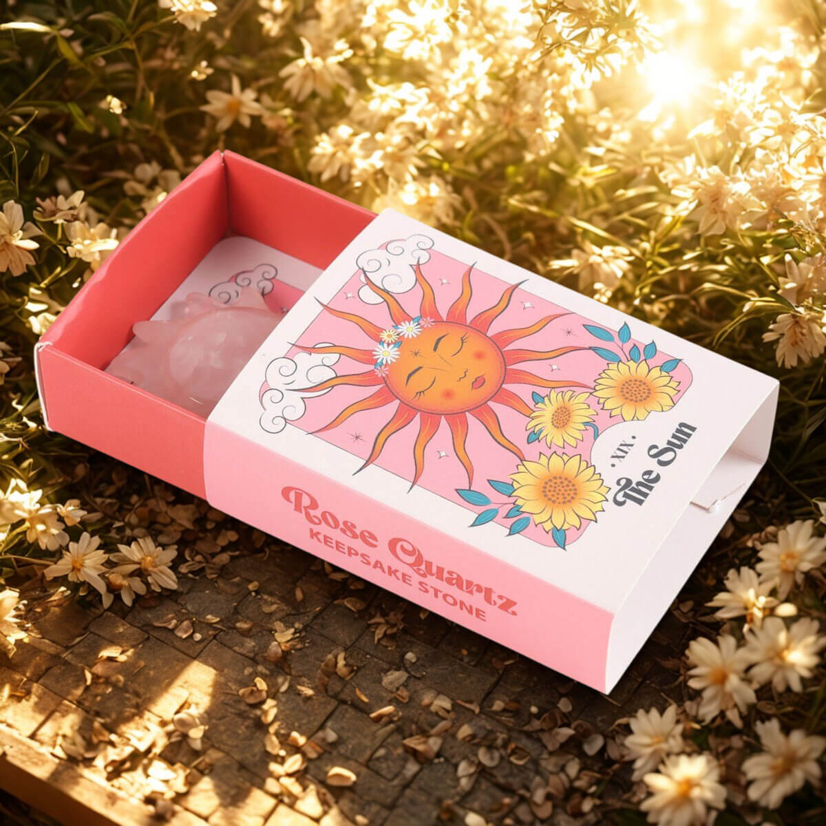 Celestial Dreams Rose Quartz Crystal Sun Keepsake Stone In A Box