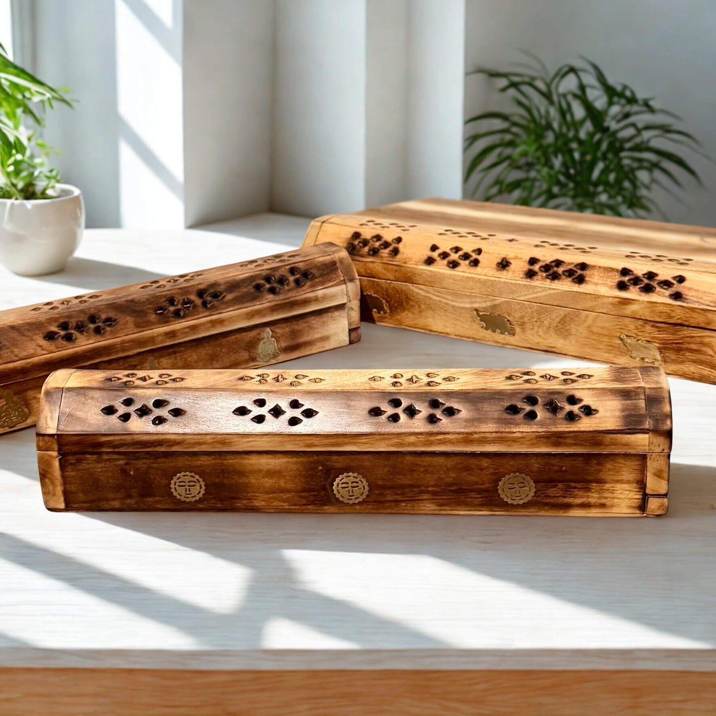 Wooden Hexagon Incense Holder Box 12inch