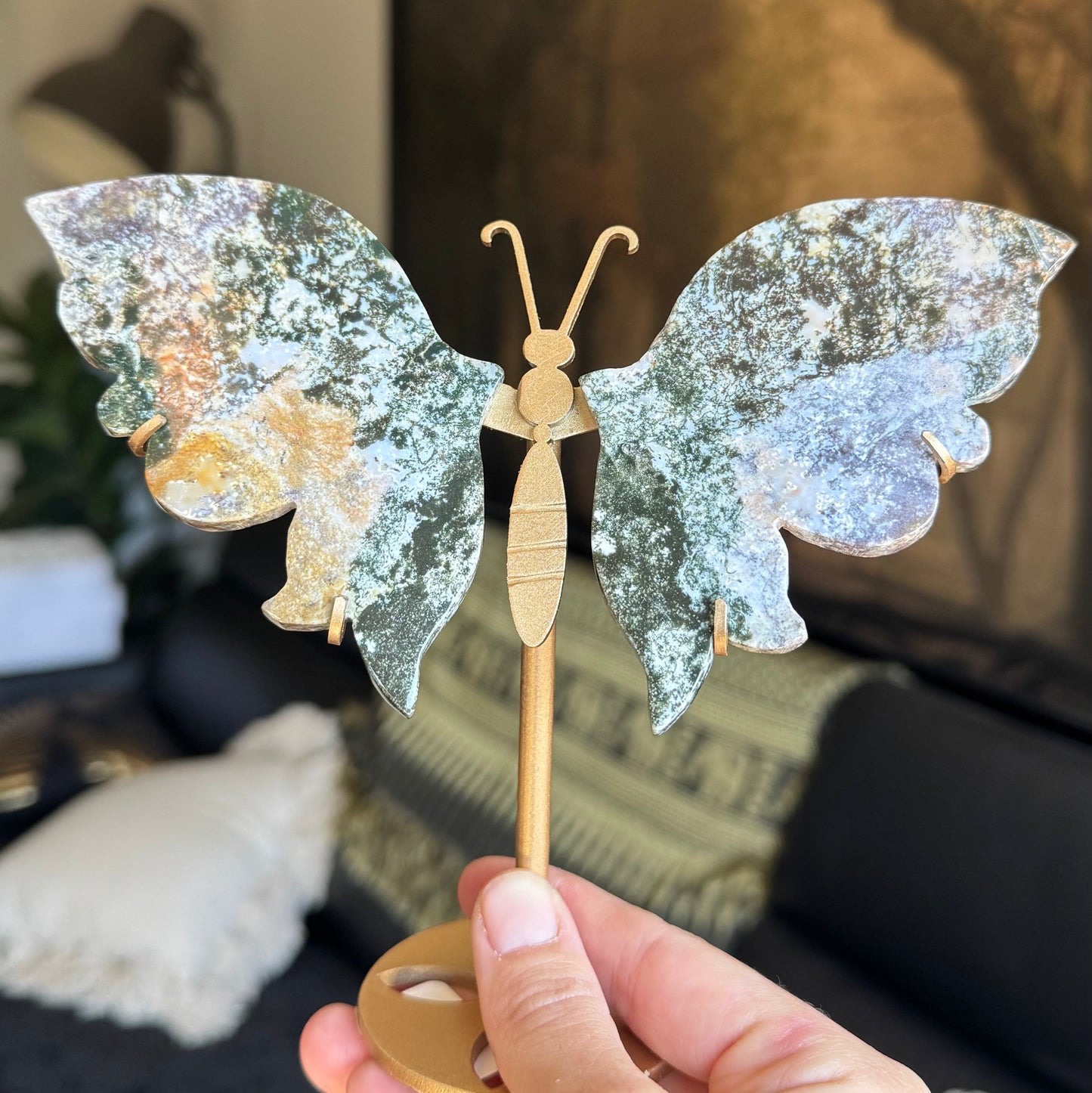 Butterfly Wings Carving on stand NATURAL OCEAN JASPER