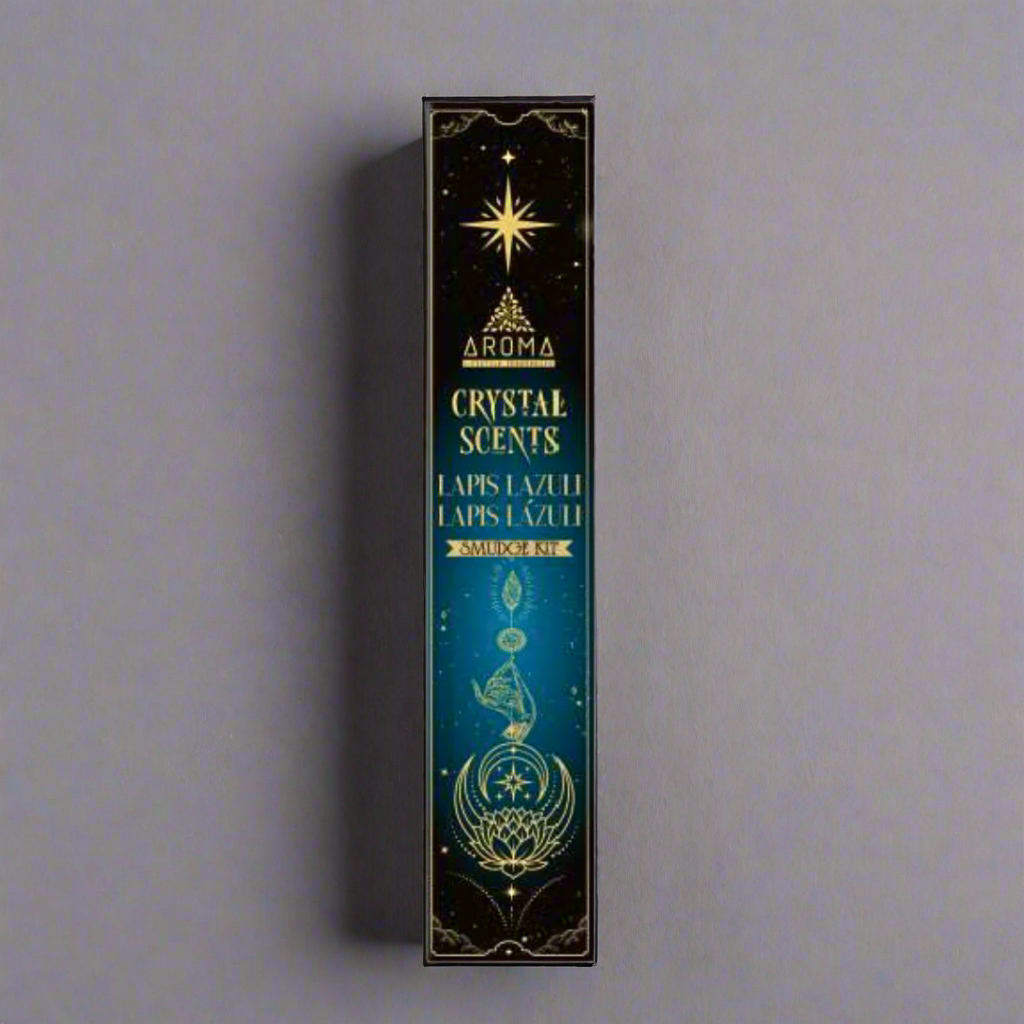 Aroma Crystal Scents Lapis Lazuli incense packaging on a white background