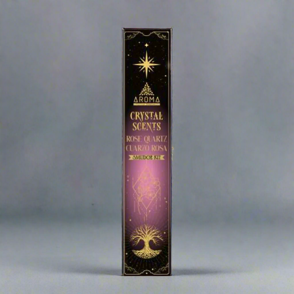 Aroma Crystal Scents packaging with purple and gold design on a white background