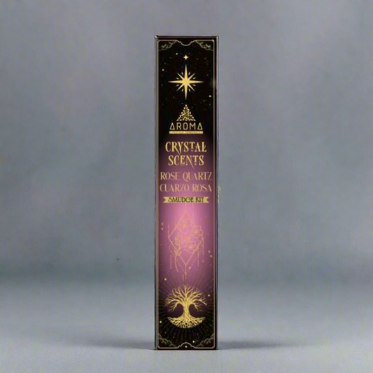 Aroma Crystal Scents packaging with purple and gold design on a white background