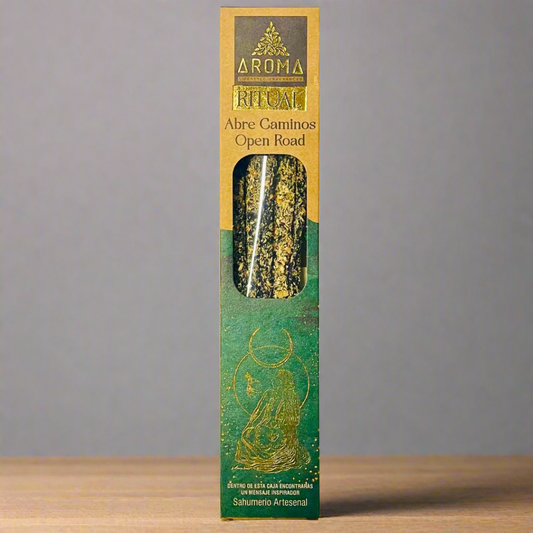 Aroma Incense packaging with green and gold design on a white background