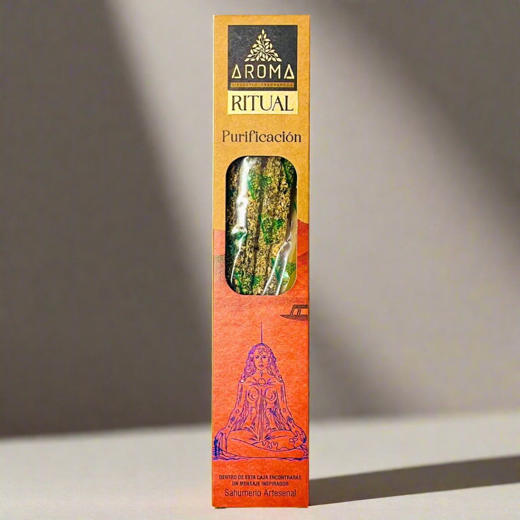 Aroma Ritual purification incense packaging with a white background